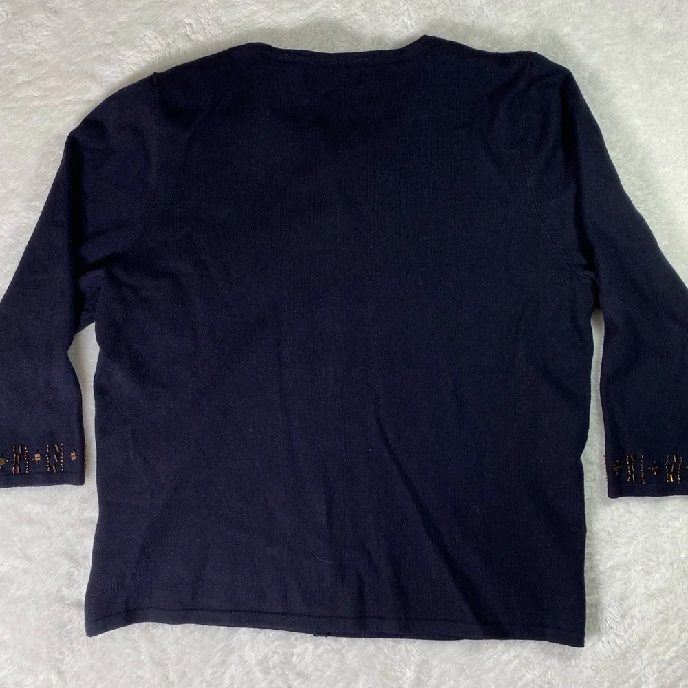 Alfred Dunner Petite Beaded Cardigan Navy Blue Knit Sweater size petite Large - Picture 2 of 8